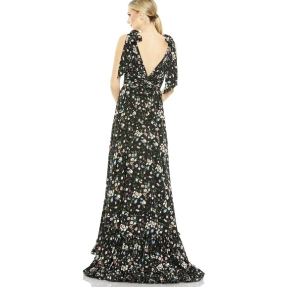 Mac Duggal Maxi Dress Tie-Shoulder Black Floral Gown Size 14 NWT - Picture 3 of 8